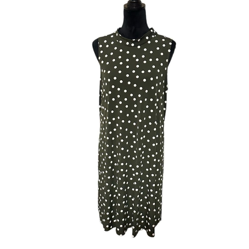 Signature by Robbie Bee Olive Green Polka Dot A-Line Dress Sz L Excellent Cond.